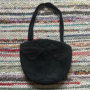 Vintage Elegant Black Women's textured Fabric Handbag